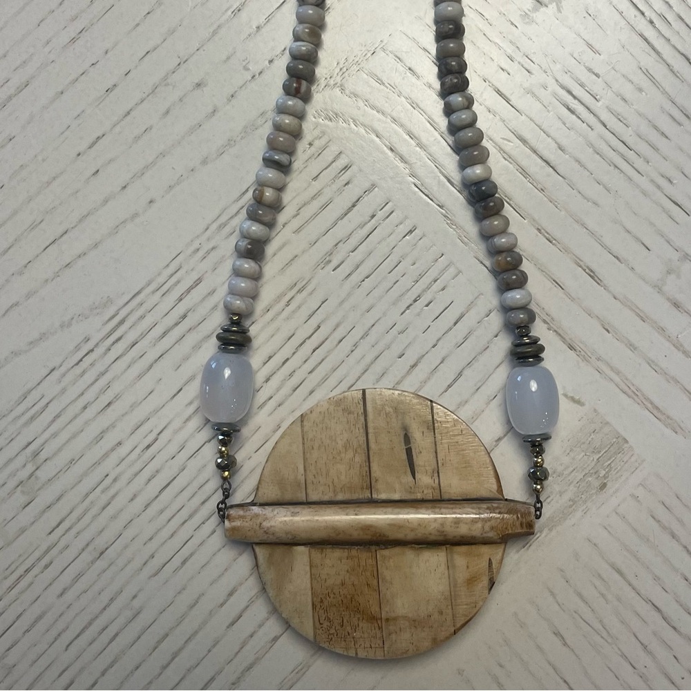 Betsy Pittard | Neutral | Necklace w/ 2.5” Center Pendant | Stone, beads
